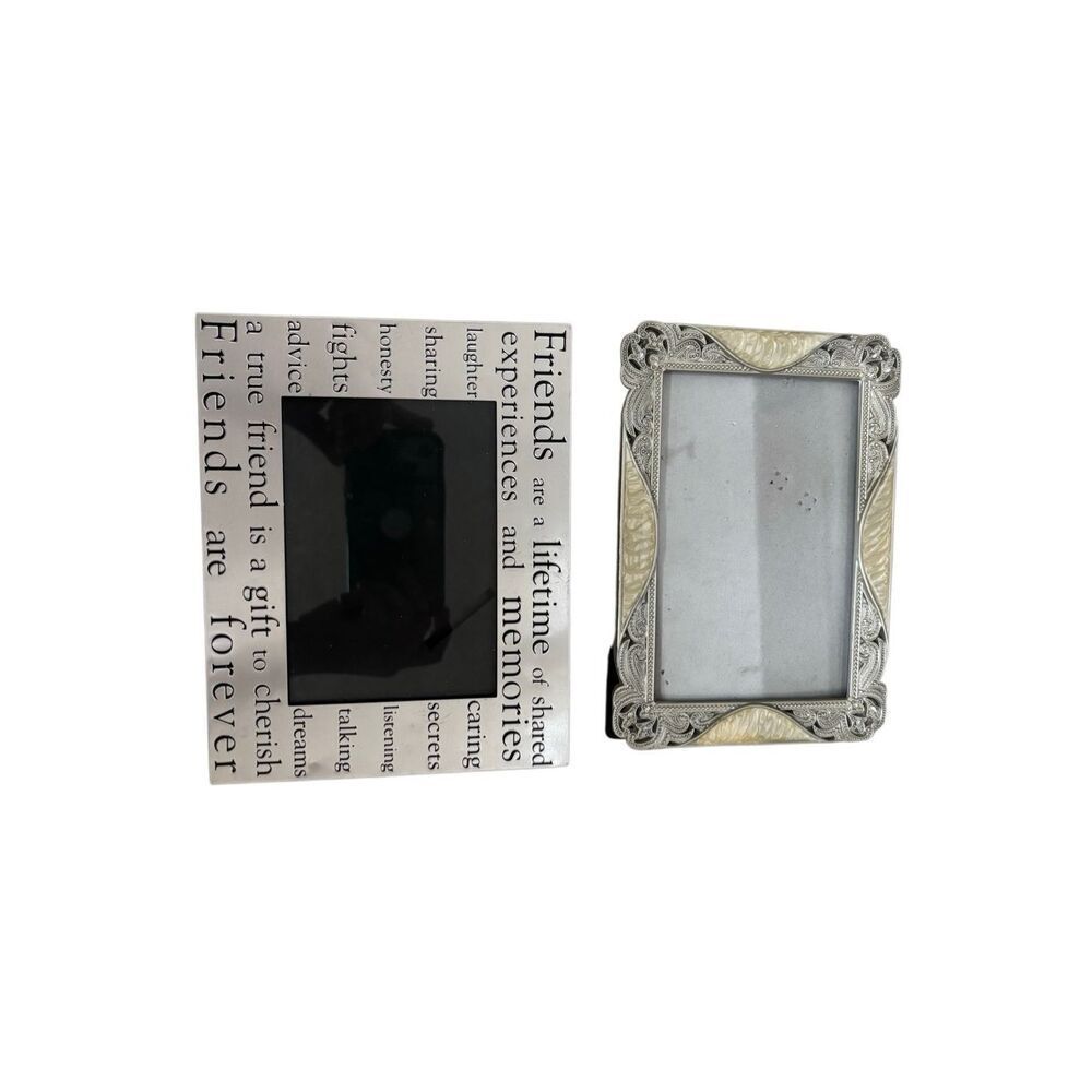Decorative Picture Frame Lot Ornate Silver-Tone Enamel + Friends Quote Frame